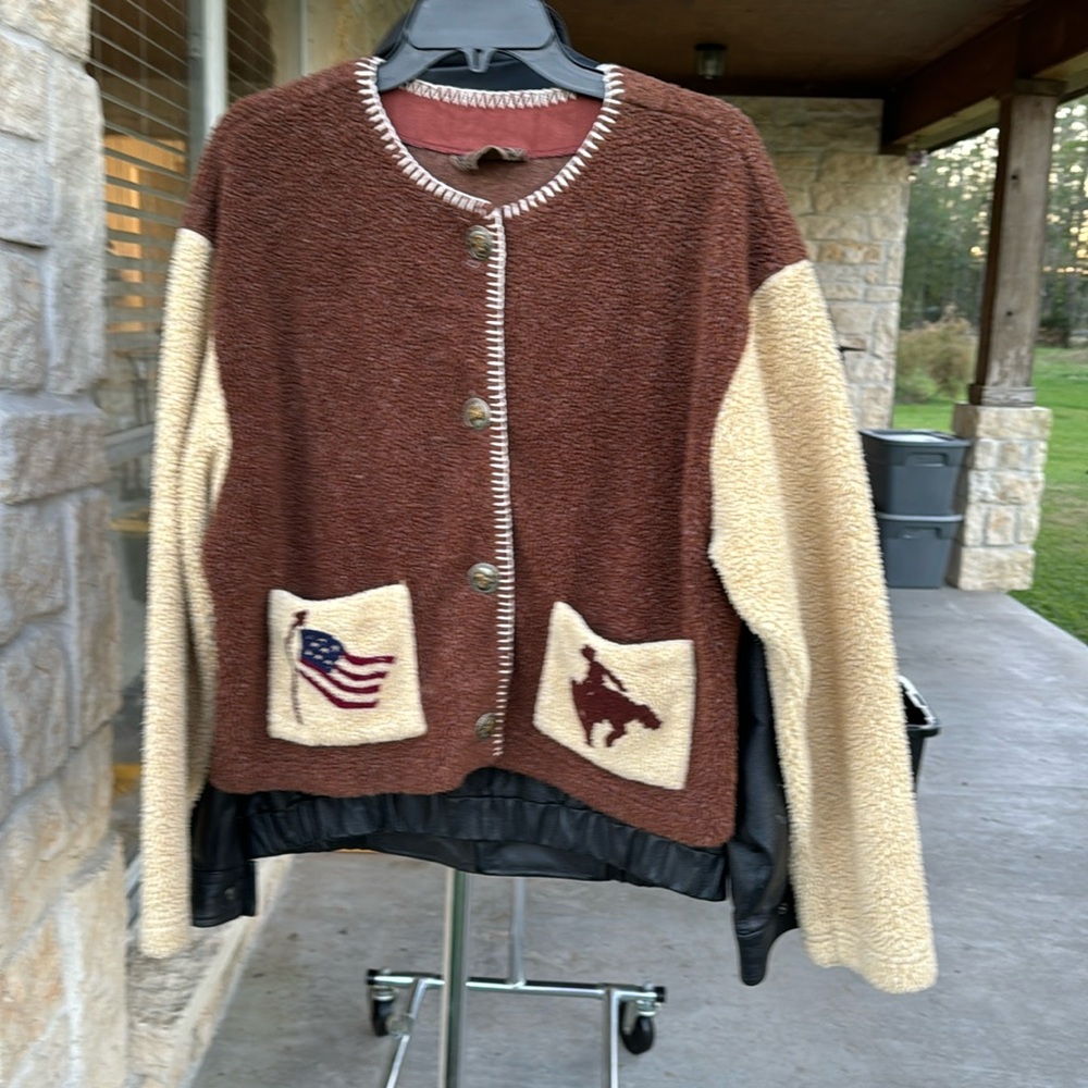 Stylish Western bronc rider/ horse cardigan sweater